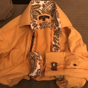 Men Stylish Bertigoo Orange Button Shirt Size 4